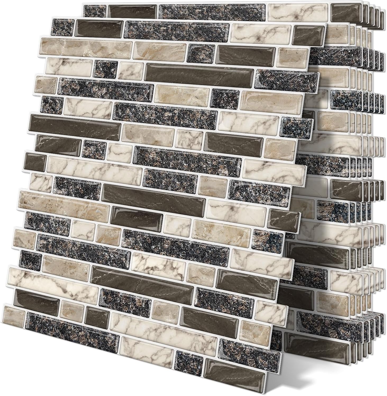 Detalle de Tiwoos Brown Peel-and-Stick Backsplash Tiles, 3D Gloss Finish, 10 Sheets
