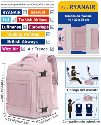 Thumbnail 1 de KLOSTAIN Mochila de Cabina 20L 40x20x25 cm Rosa Claro | Ideal para Ryanair y viajes ligeros