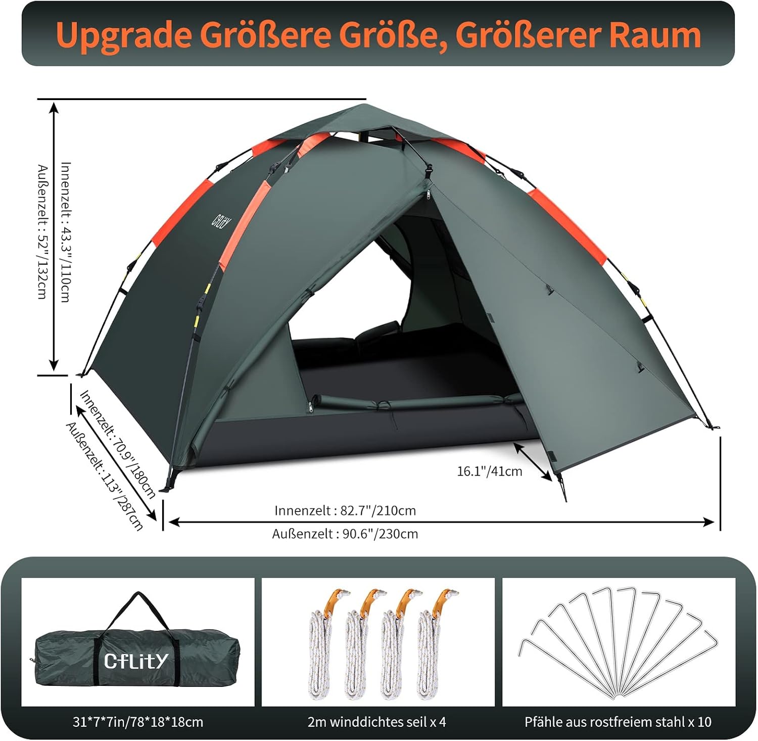 Detalle 2 de 3-Personen Campingzelt Instant Pop Up 4,24 kg