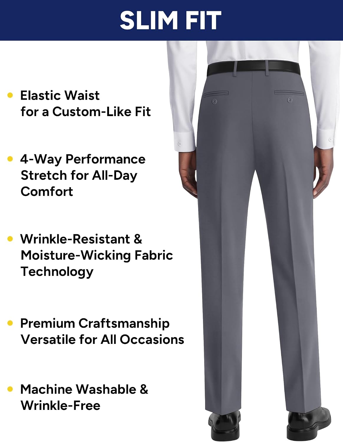Detalle 2 de Pacific Perfect 4-Way Stretch Men's Dress Pants, 3 Fits, Expandable Waist
