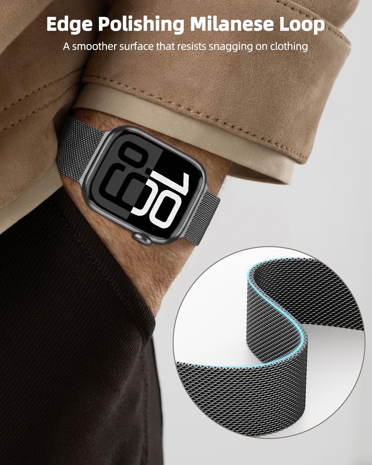 Detalle de Higgs Dual Magnetic Stainless Steel Mesh Strap Compatible with Apple Watch (38–49mm)
