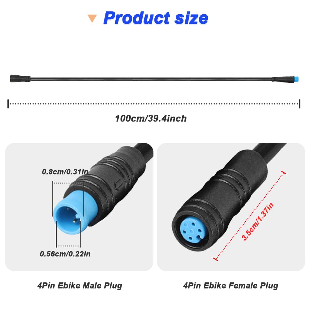 Detalle 2 de Xiatiaosann Ebike 4Pin Extension Cable – Waterproof 100cm Lead for Lights, Sensors and Displays