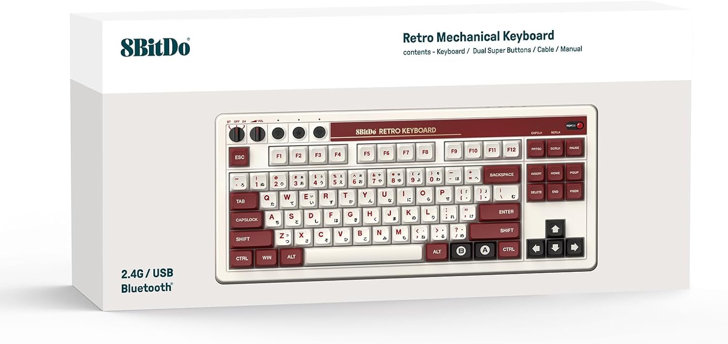 Detalle de 8BitDo Retro Mechanical Keyboard – Fami Edition: 87 Tasten, Hot Swap, Bluetooth/2,4G/USB-C