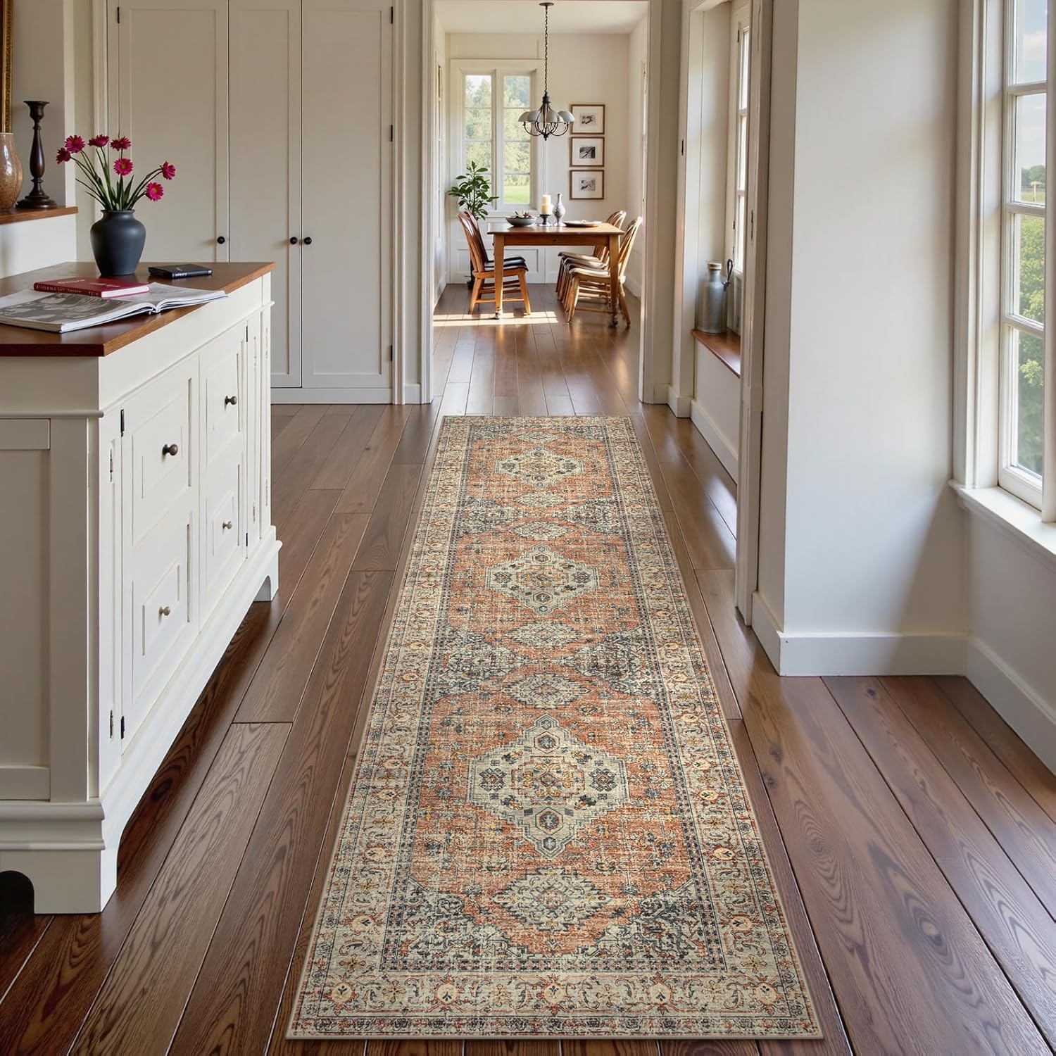 Thumbnail 2 de Lahome Oriental Hallway Runner Rug, 2.5x8 Kitchen Runner (Non Slip, Ultra-Thin, Washable) — Peach/Orange