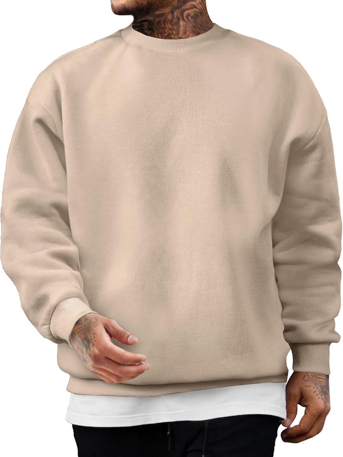 Thumbnail 4 de JMIERR Sweatshirt Herren Baumwolle Rundhals Hoodie – Wärmendes Langarm-Shirt mit Fleece-Futter
