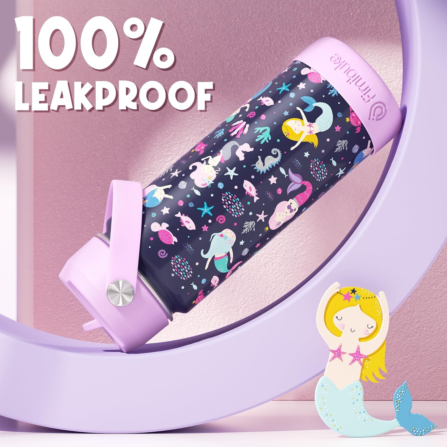 Thumbnail 3 de Fimibuke Kids Insulated Water Bottle (18oz, BPA-Free) Double Wall Vacuum Tumbler, Leak-Proof Straw Lids — 2-Pack Rainbow/Mermaid