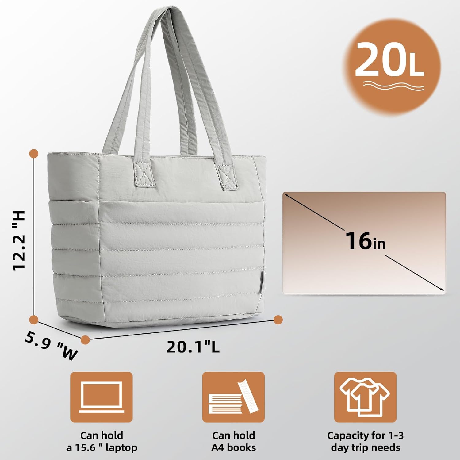 Detalle de Axcone Borsa a Mano Trapuntata da Donna con Cerniera, Grande e Impermeabile per Viaggi e Sport