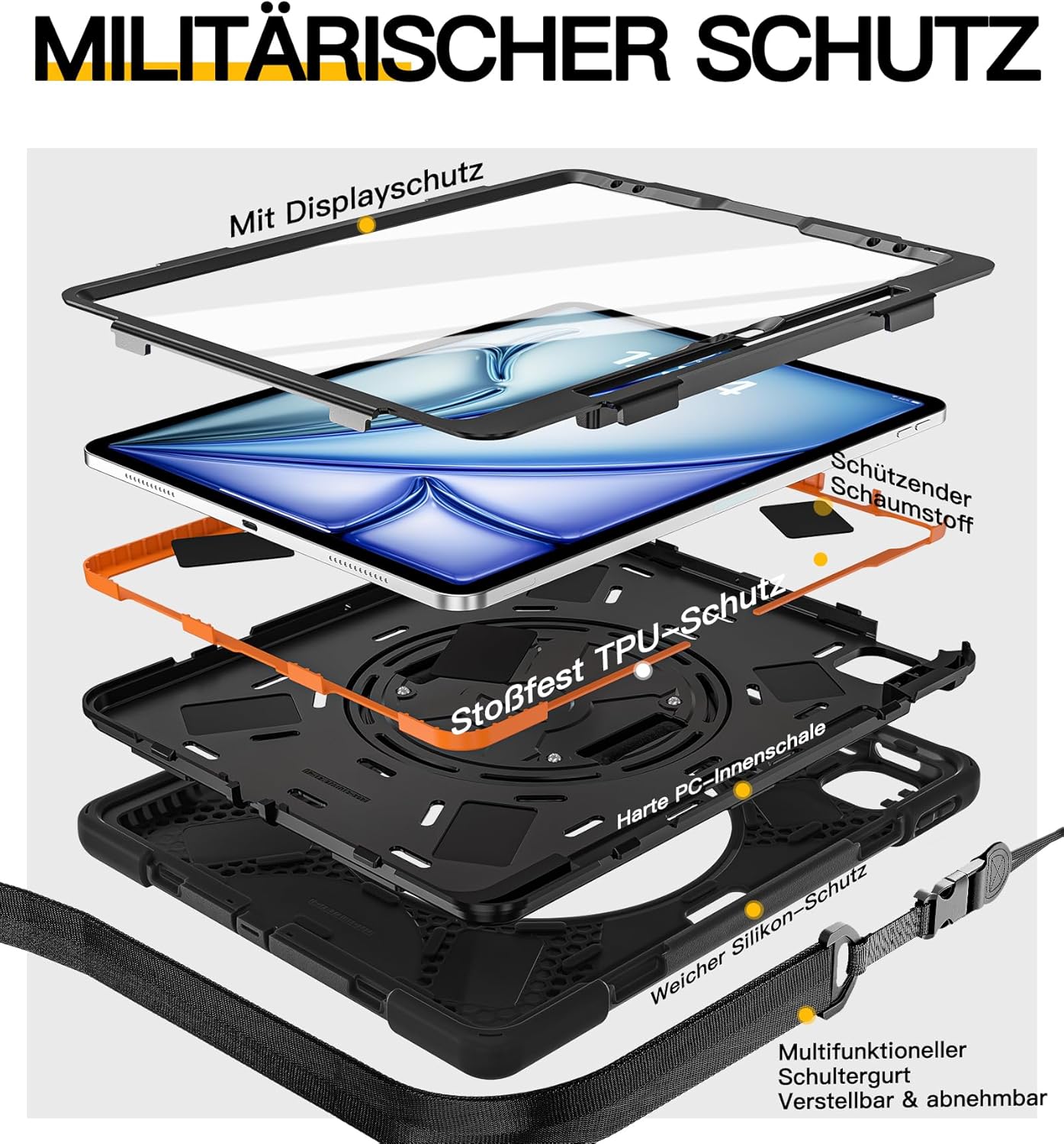 Thumbnail 5 de BRAECN Hülle für iPad Air 13 Zoll M4/M3/M2 (2026/2025/2024) – Stoßfest, 360°-Ständer, Handgurt & Schultergurt