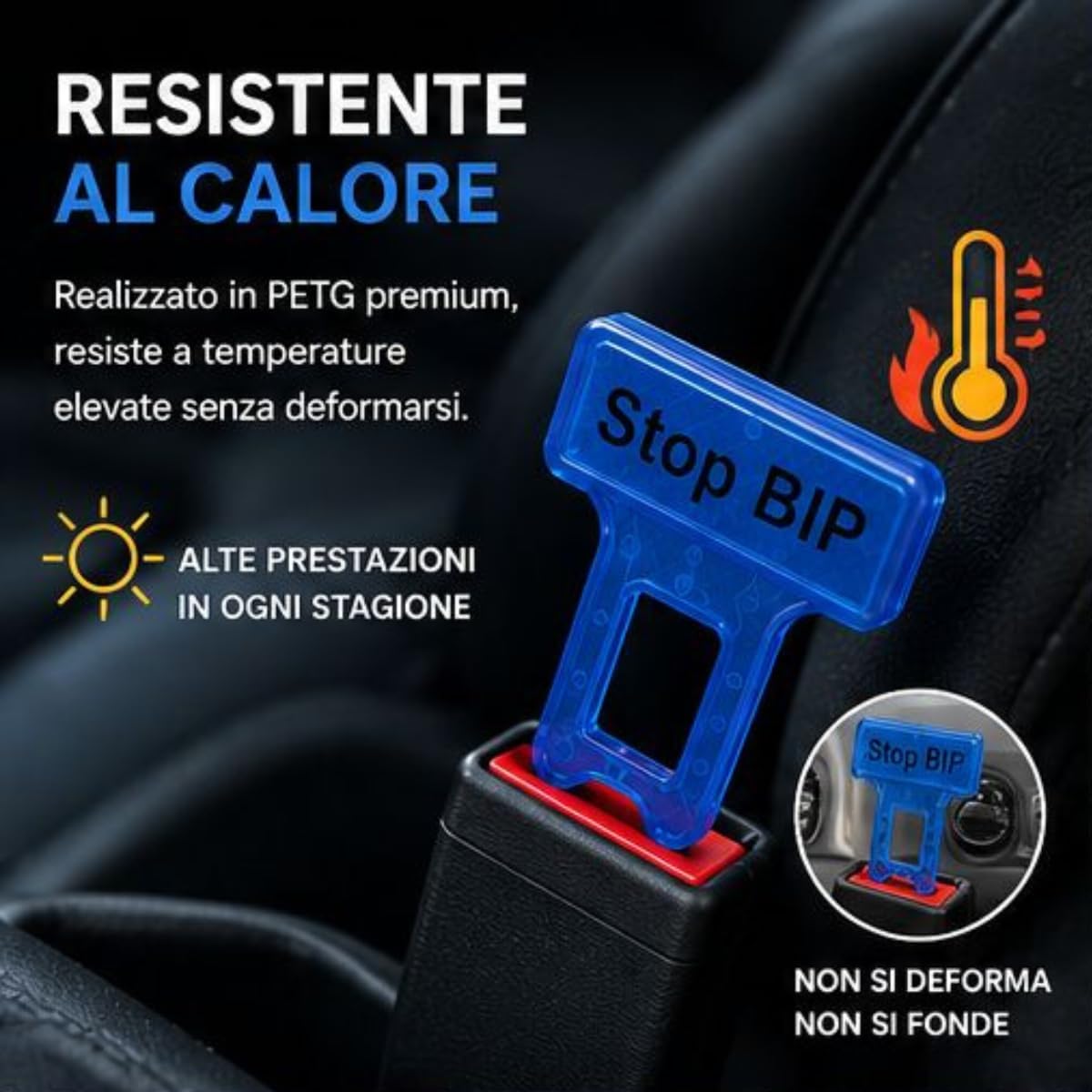 Detalle de Stop BIP Clip Cintura Sicurezza Auto Universal – Pack 4 Clip UltraSlim con Portachiavi Omaggio