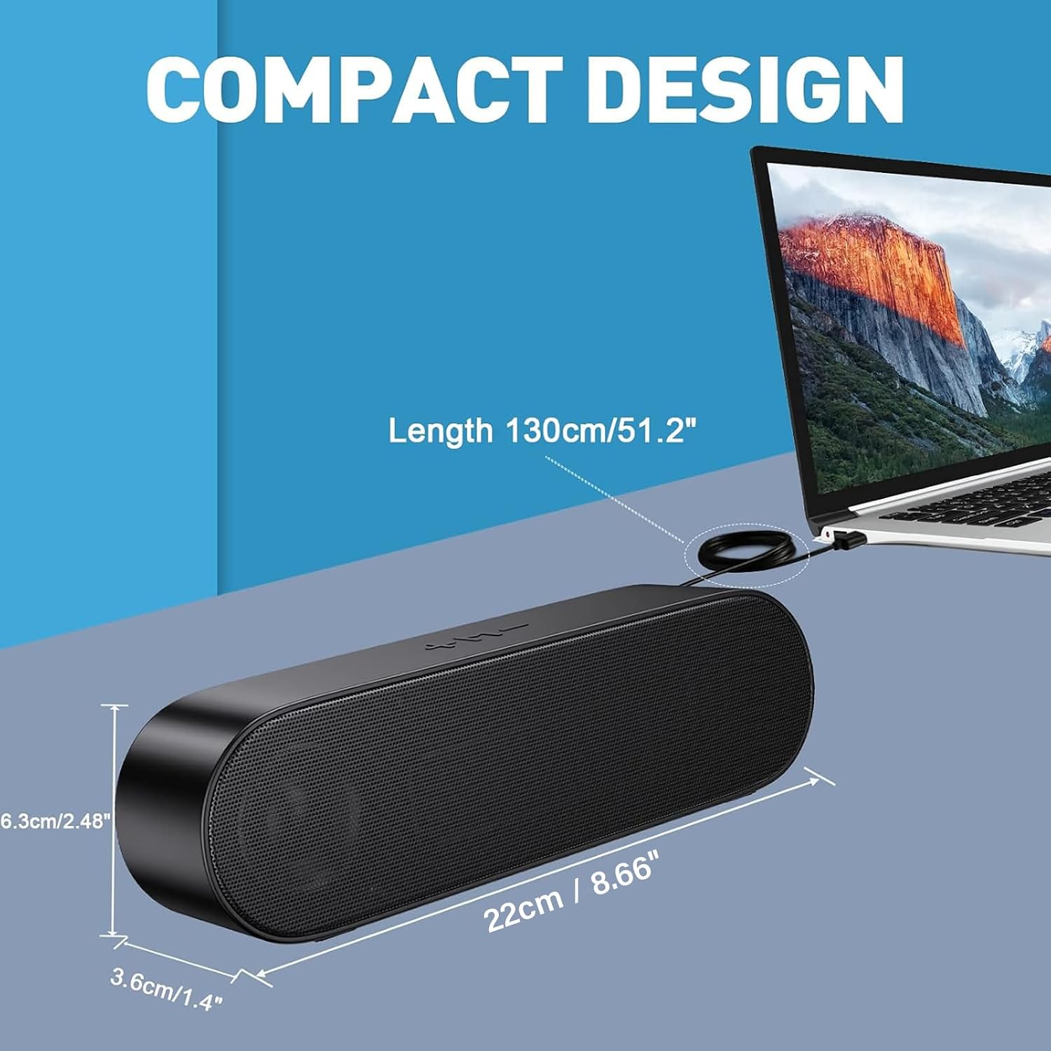 Detalle 2 de YYV USB Computer Speakers – Wired mini soundbar with volume control and mute (plug and play)
