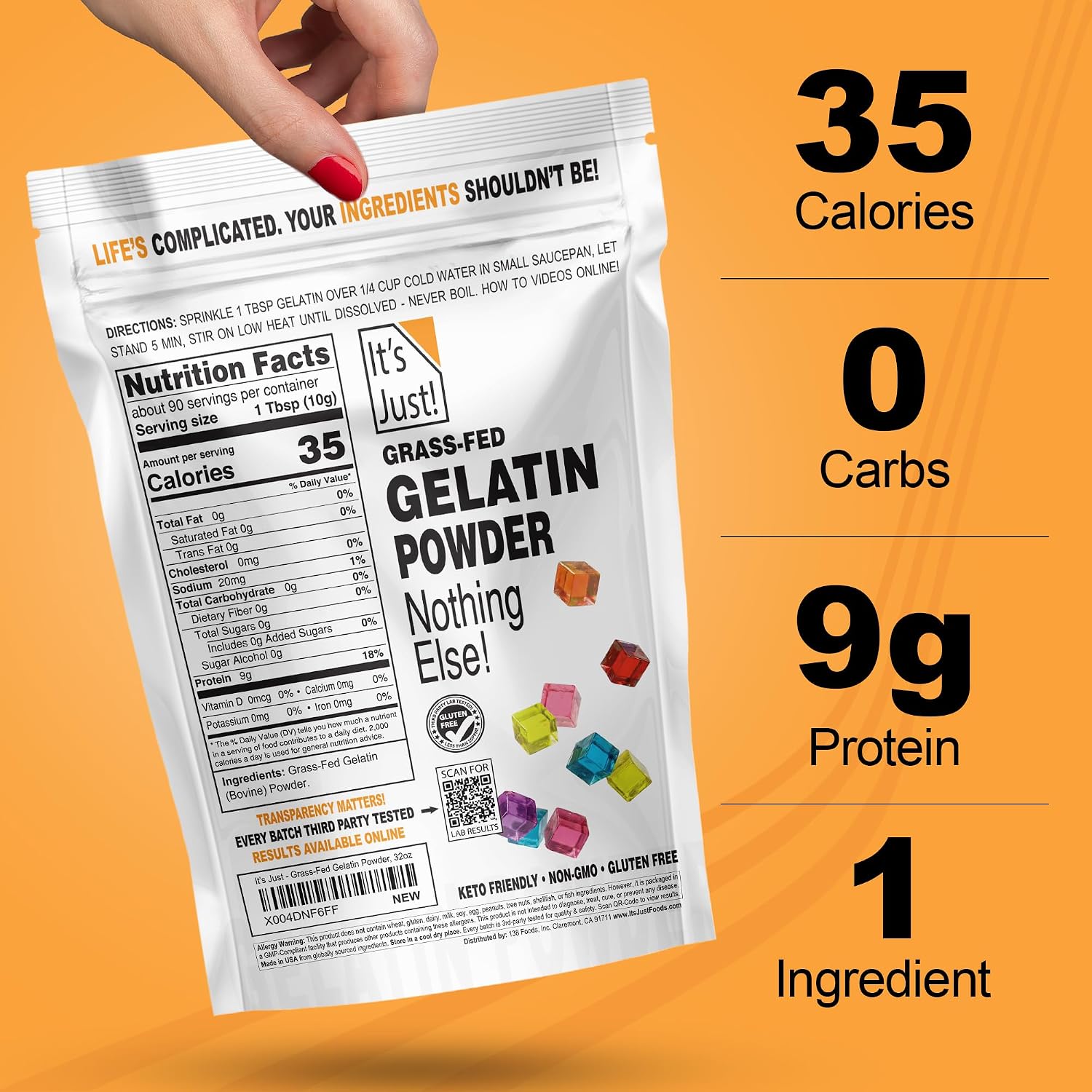 Detalle 1 de It's Just! Grass-Fed Gelatin Powder, Unflavored, 2 lb