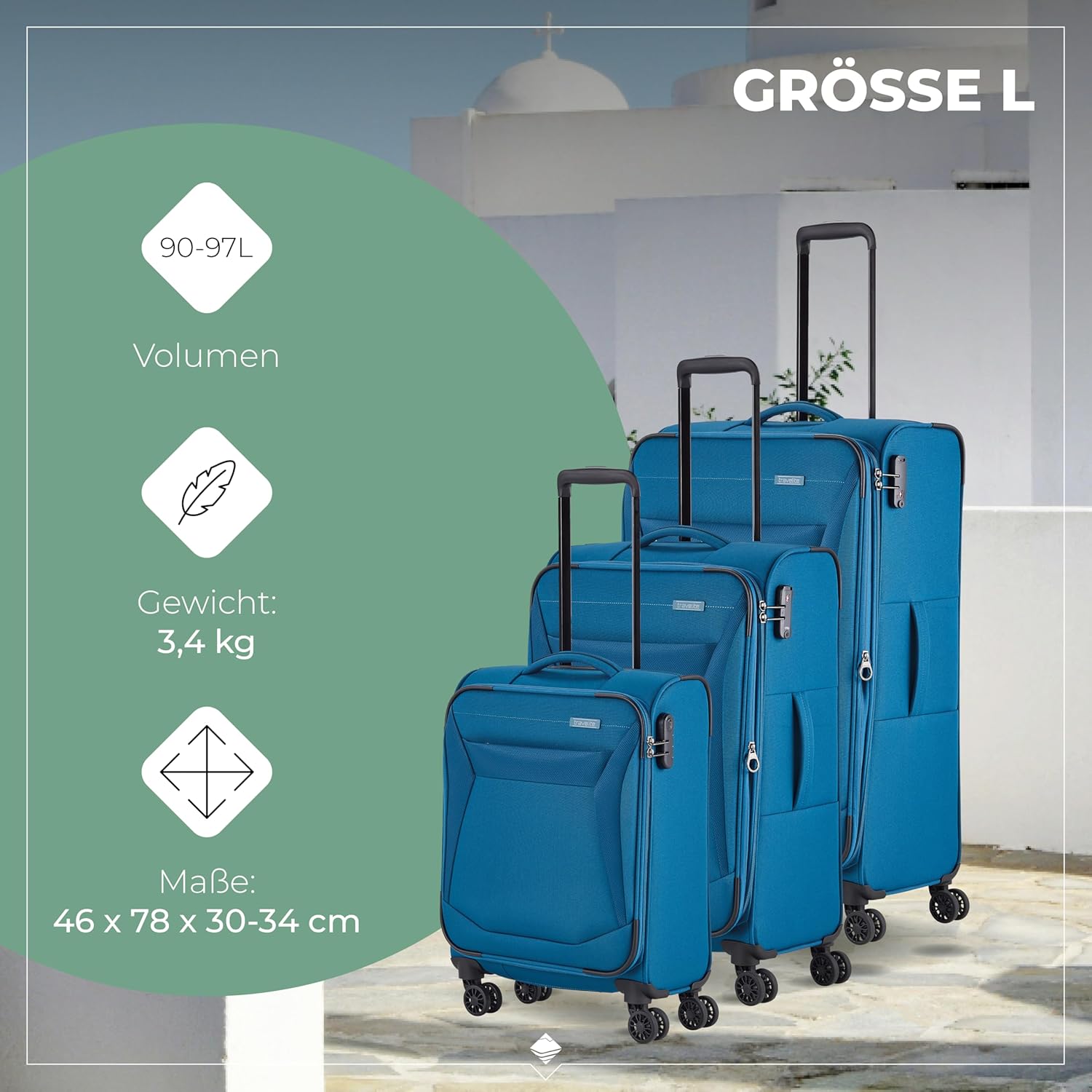 Detalle 2 de travelite CHIOS 4-Rad Trolley-Set Weichschale (L/M/S) – zeitloser Handgepäck-tauglicher Reisebegleiter