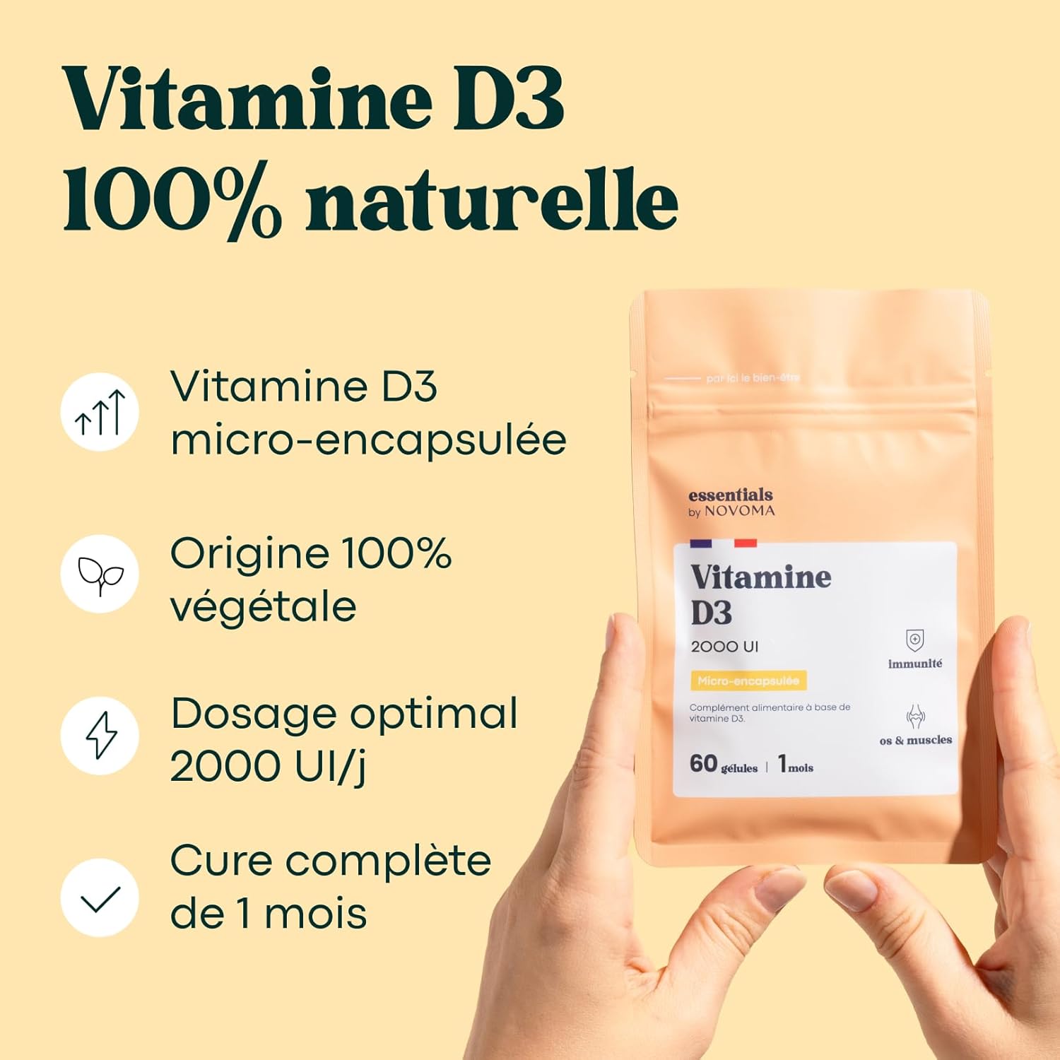 Thumbnail 2 de Vitamine D3 2000 UI – Cure d’1 mois (60 gélules végétales) Essentials by Novoma