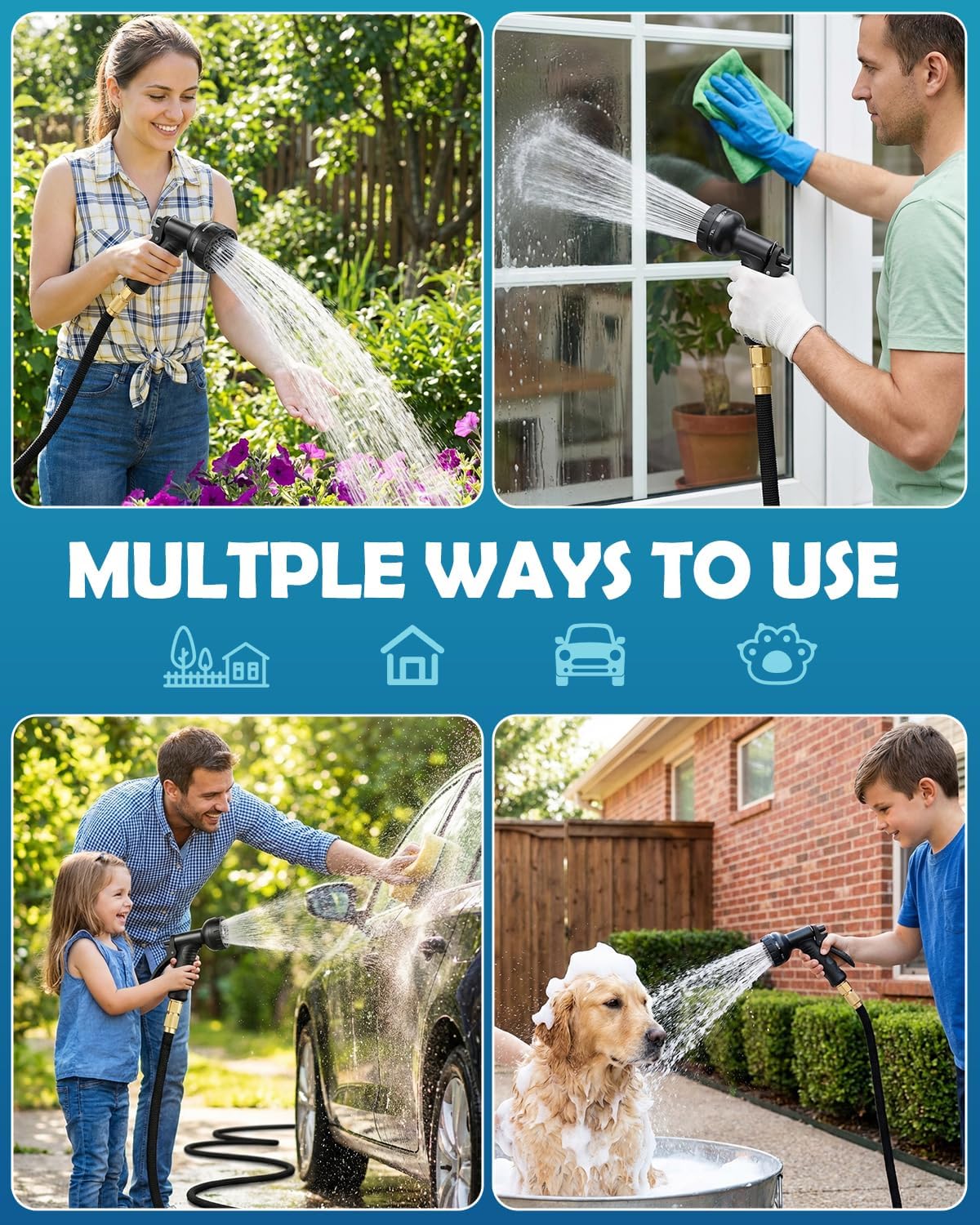 Thumbnail 4 de 150FT Expandable Garden Hose with 10-Function Spray Nozzle – leak-proof, kink-free flexible pipe (1/2 & 3/4 fittings)