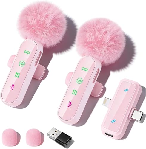 Detalle de Bayanbulu Kabelloses Lavalier-Mikrofon für iPhone, iPad und Android – Rosa