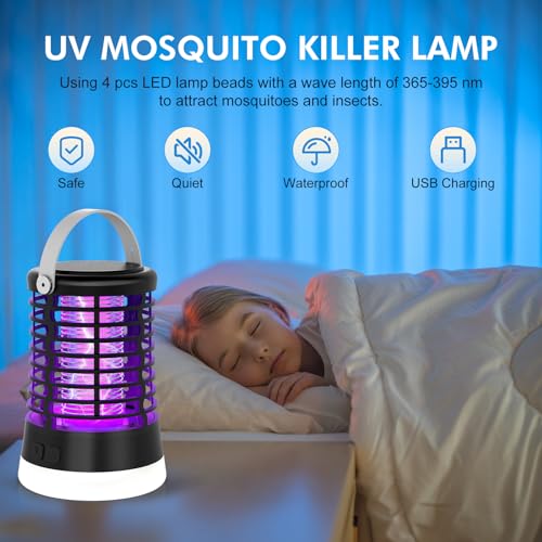 Detalle 2 de Lámpara Antimosquitos Exterior Regevo 3 en 1: Mata Mosquitos Eléctrico 2000V, Luz LED, IP66 y Batería USB-C