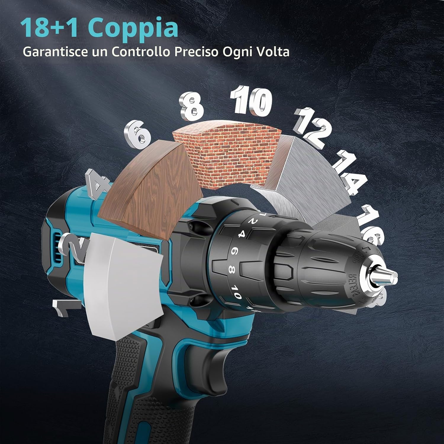 Detalle de Trapano Avvitatore a batteria 21V Leeikoo: 42 N.m, 2 velocità e 20 accessori per DIY casa e giardino