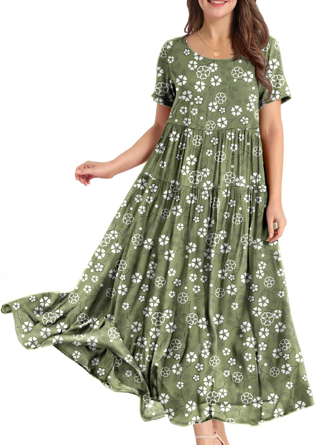 Detalle de YESNO Damen Sommer-Maxikleid aus Baumwolle mit Blumendruck und verstellbaren Trägern