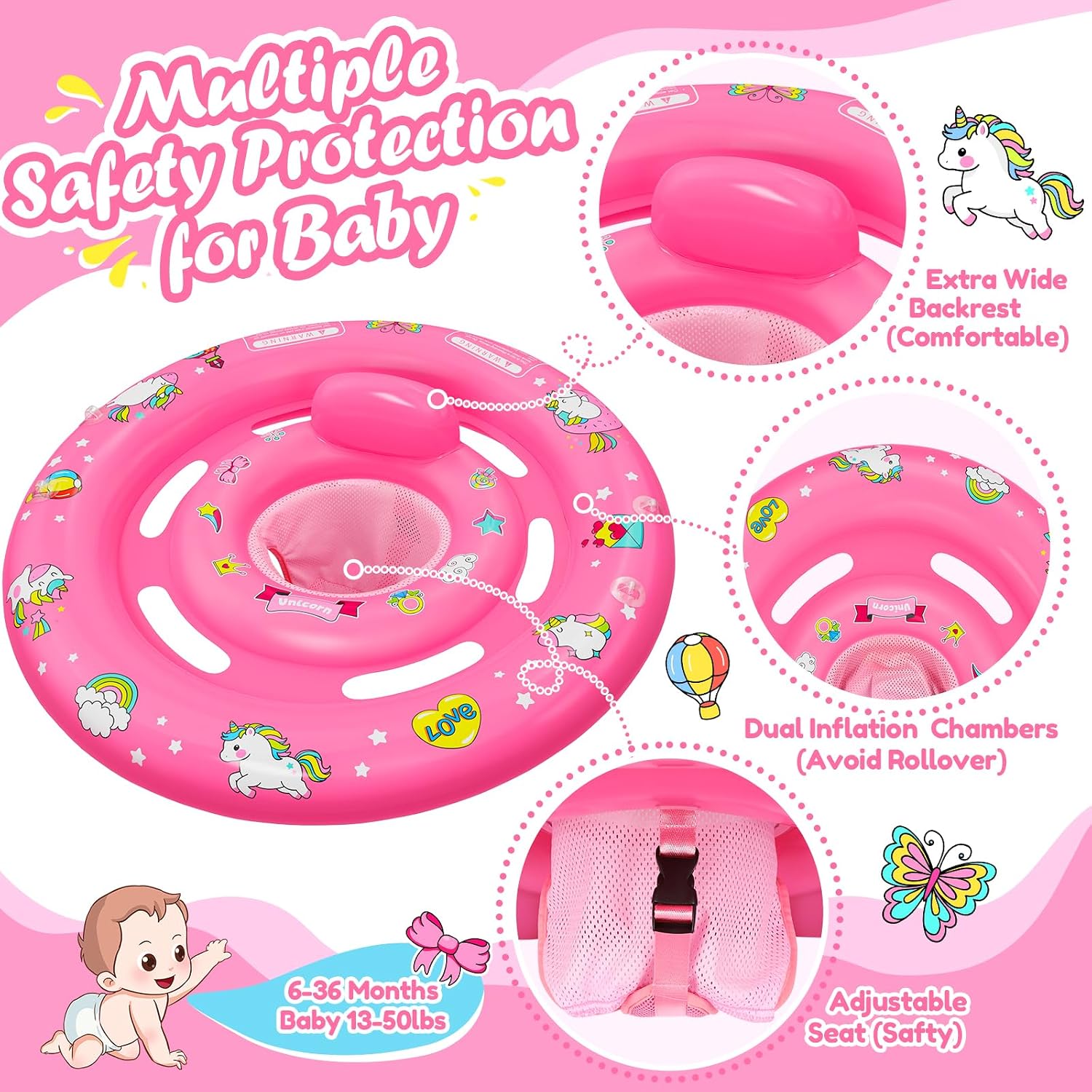 Thumbnail 4 de Enchanting Unicorn Baby Pool Float with Canopy and Toy Console