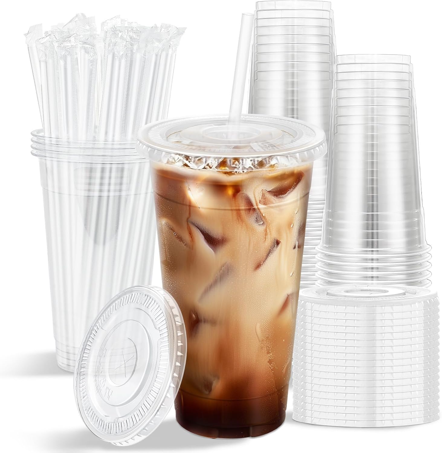 Thumbnail 6 de Clawsoff 100 Pack 16 oz Disposable Cups with Lids & Straws