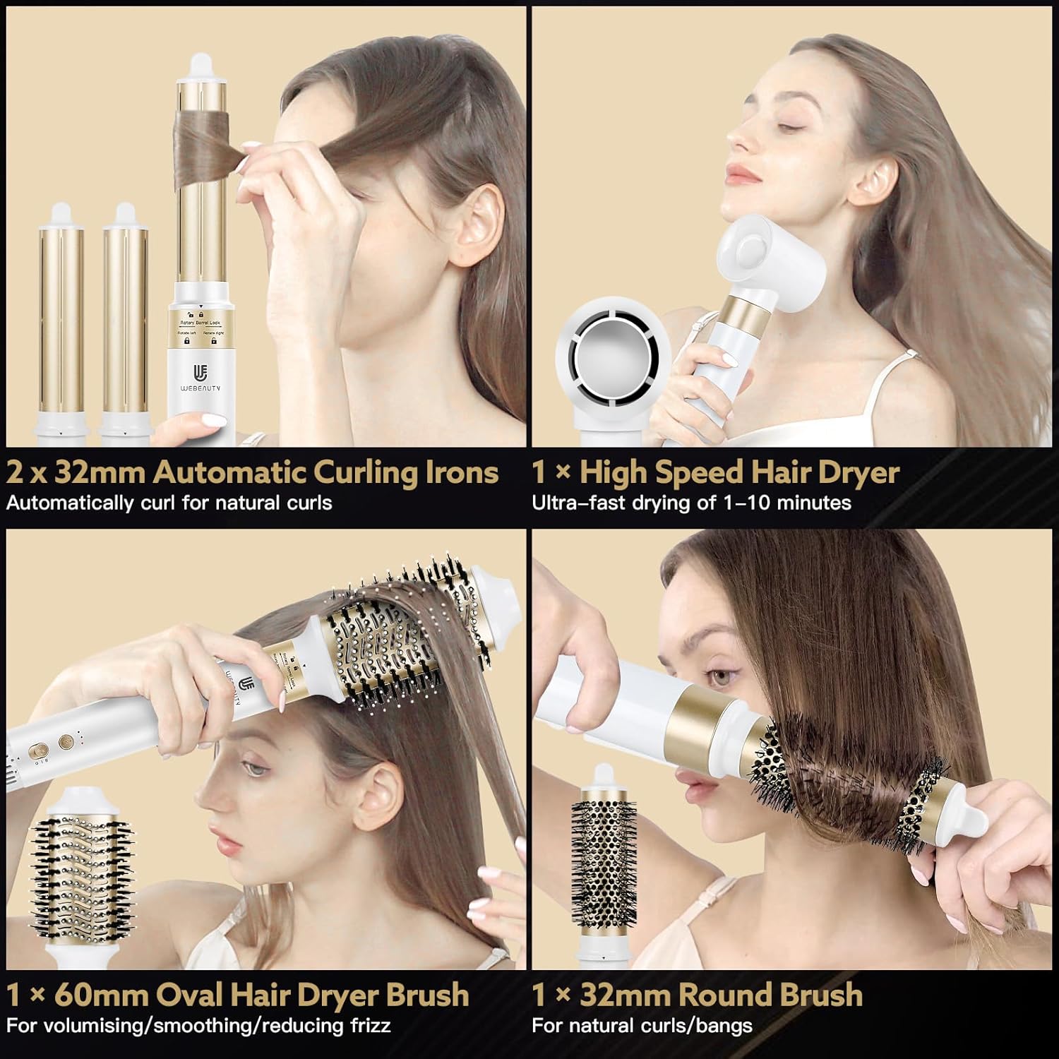 Thumbnail 1 de webeauty [6 in 1] Phon Capelli 110.000 giri/min e 500 milioni di ioni con 5 accessori, bianco