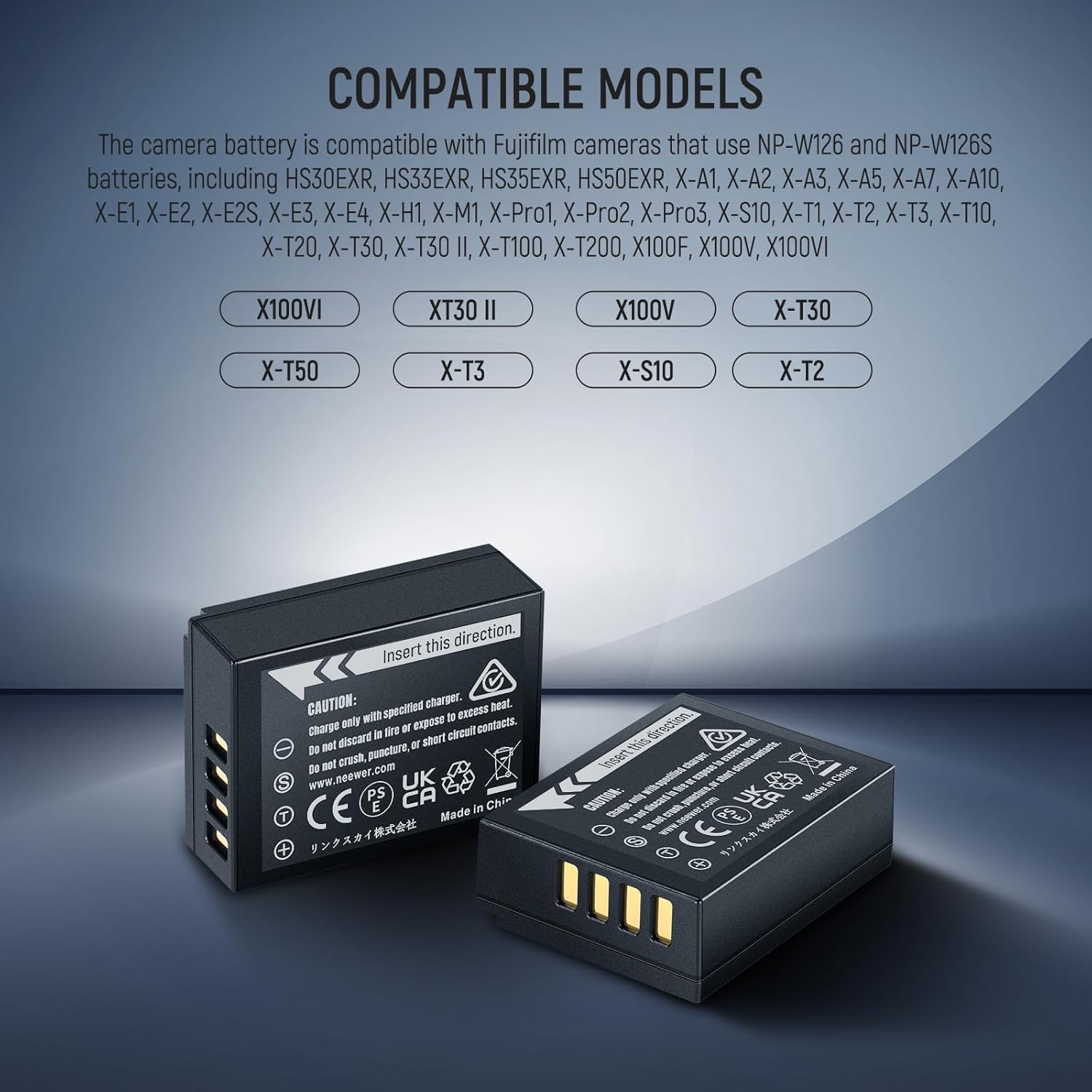 Detalle de NEEWER Replacement Battery and Charger Set for NP-W126/NP-W126s (2 Pack) for Fuji X Series
