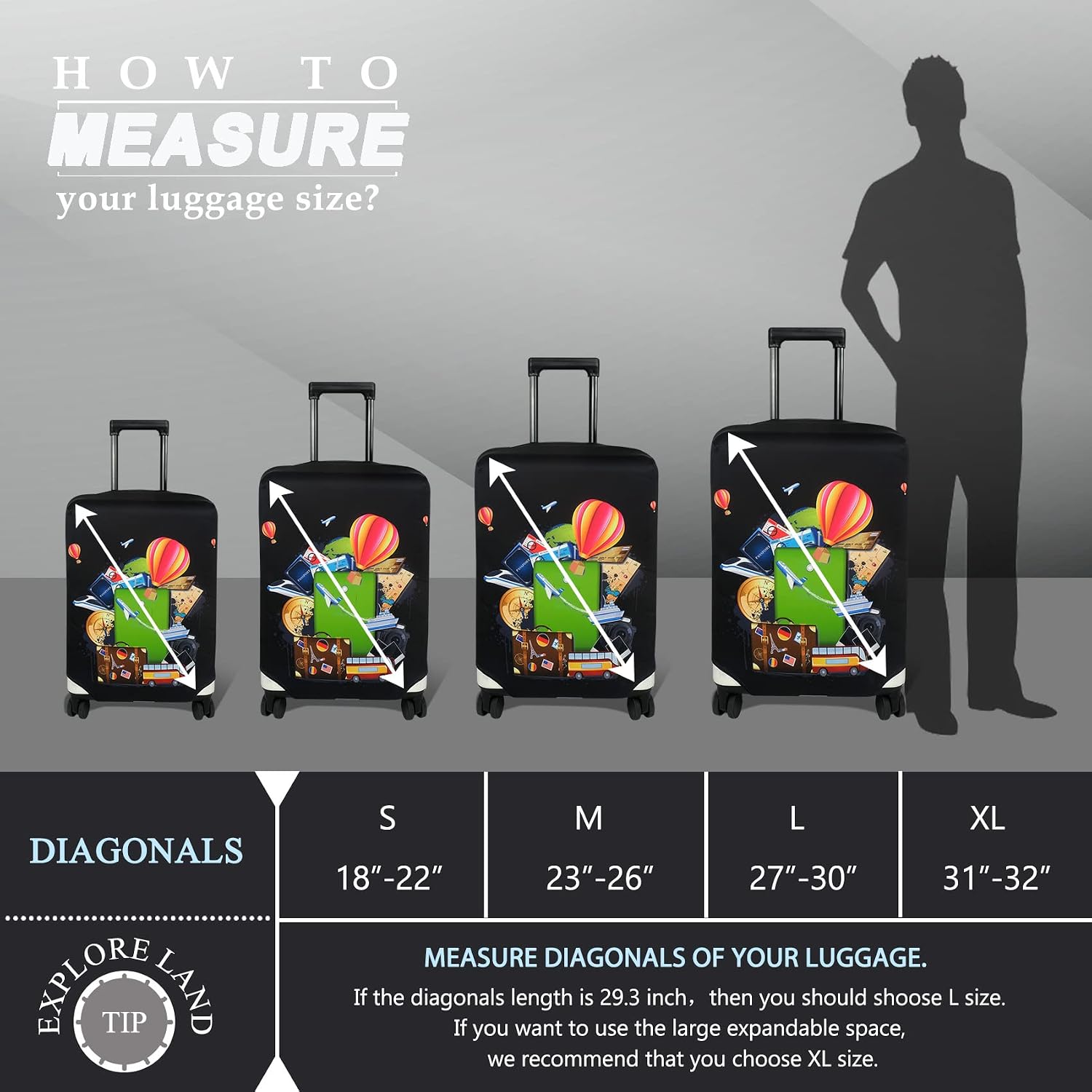 Thumbnail 4 de Explore Land Travel Luggage Cover 18-32 Inch