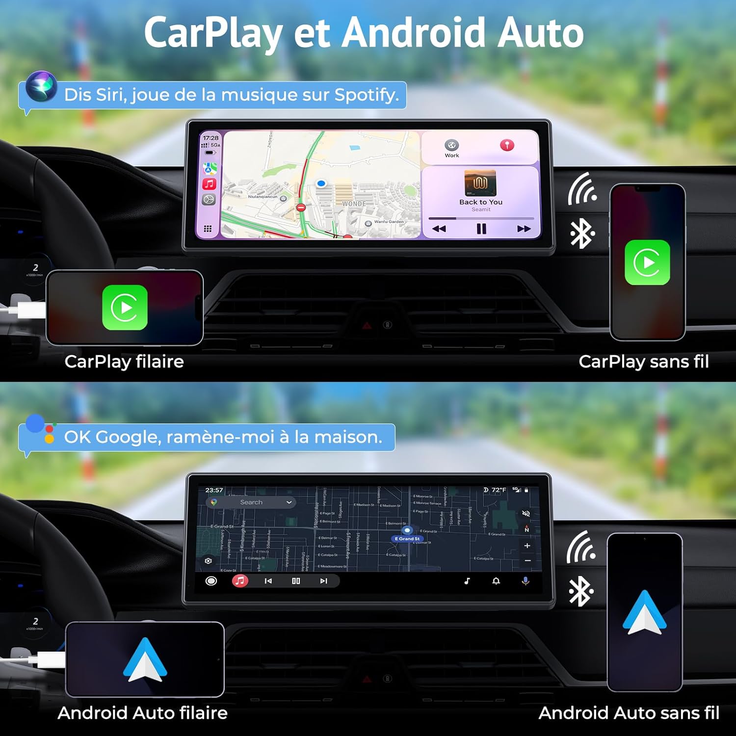 Thumbnail 1 de Wonsidary Carplay 10,26'' — Écran multimédia sans fil avec CarPlay/Android Auto, caméra de recul et commandes au volant