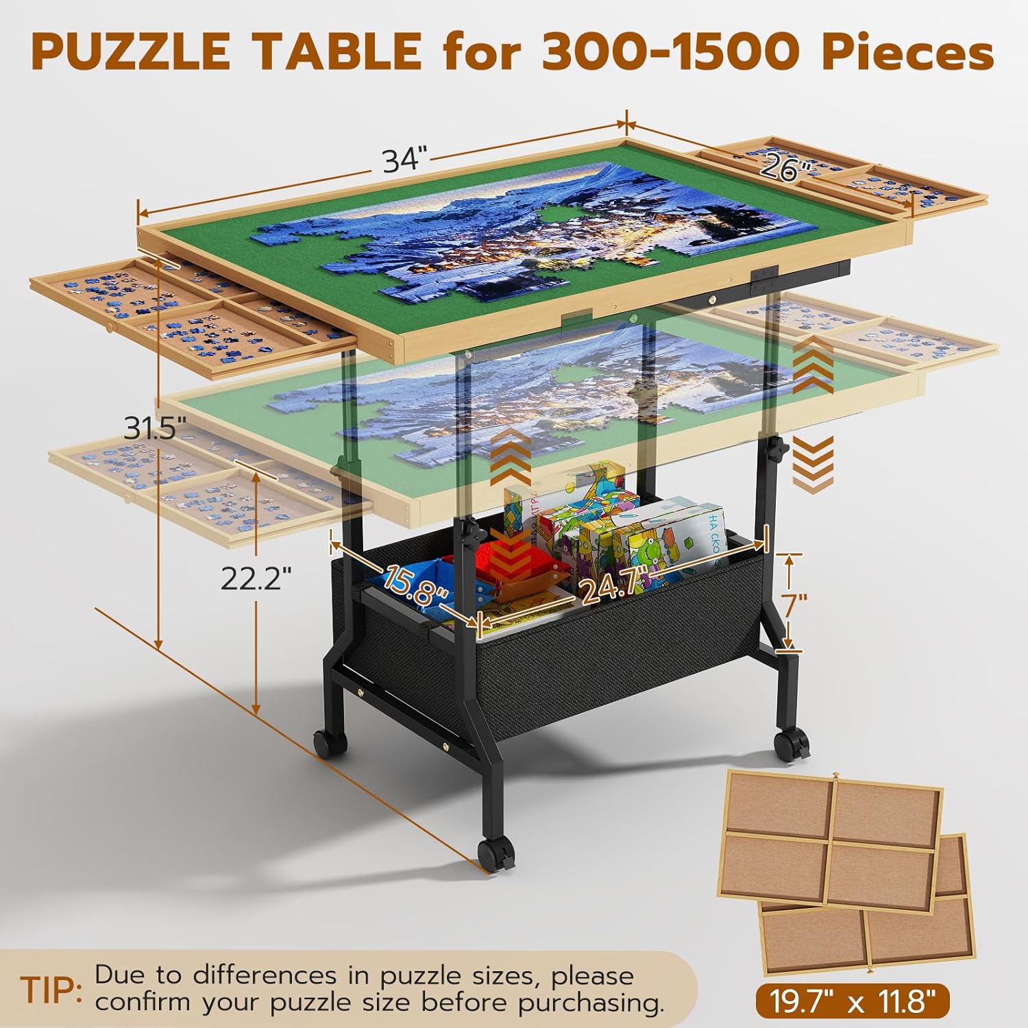Detalle 2 de upvercy Large Puzzle Table 22.2–31.5 in 🧩