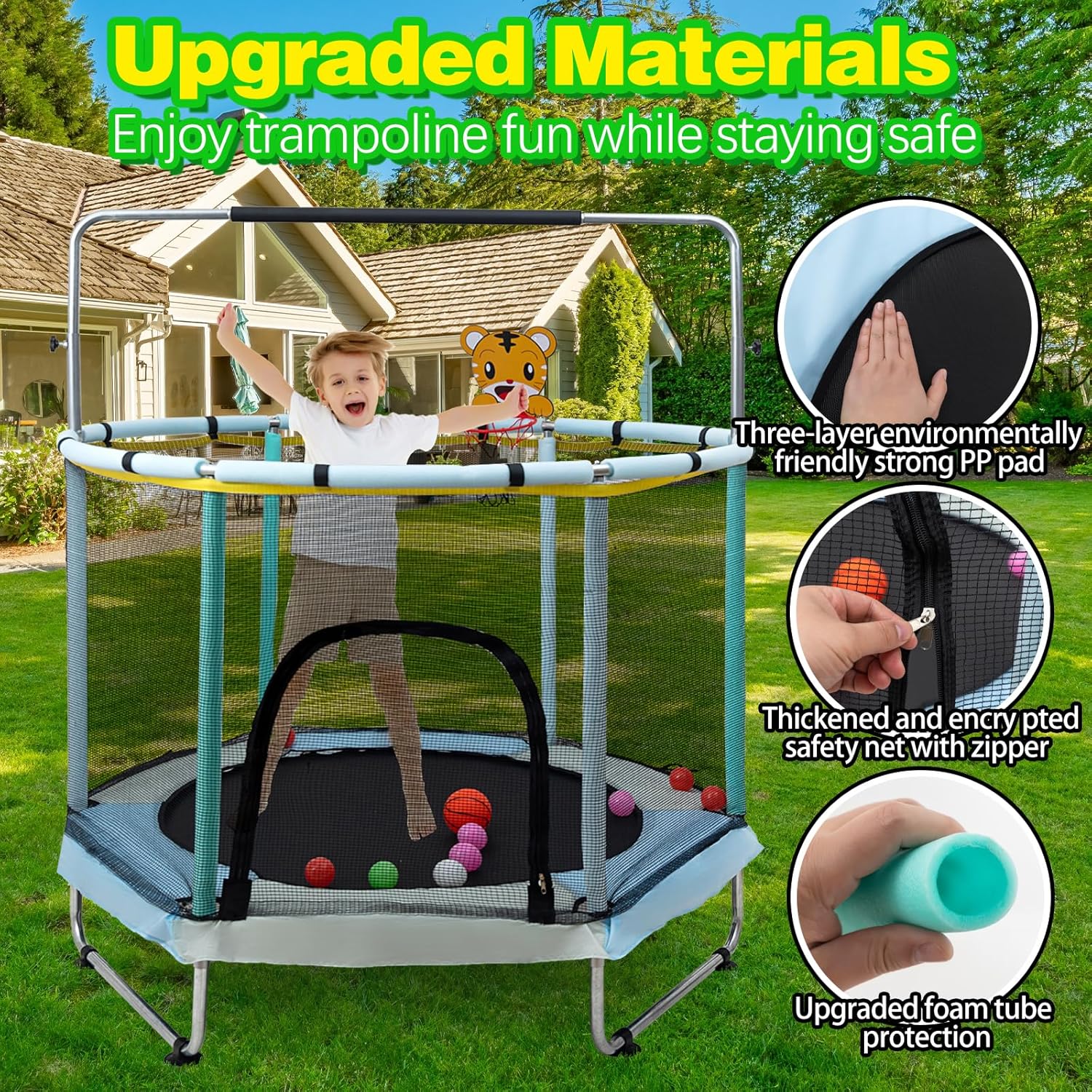 Detalle 2 de 55-Inch Indoor & Outdoor Trampoline for Kids with Enclosure