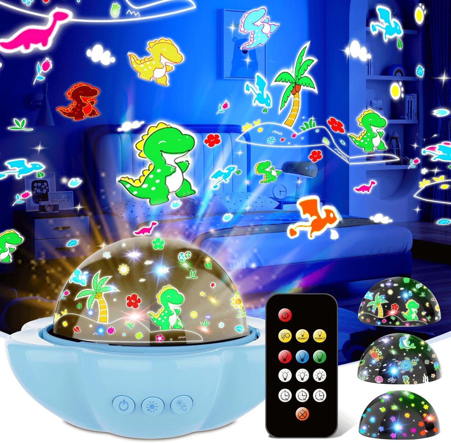 Dinosaur Night Light Projector for Kids – 360° Starry Sky with Dino Themes