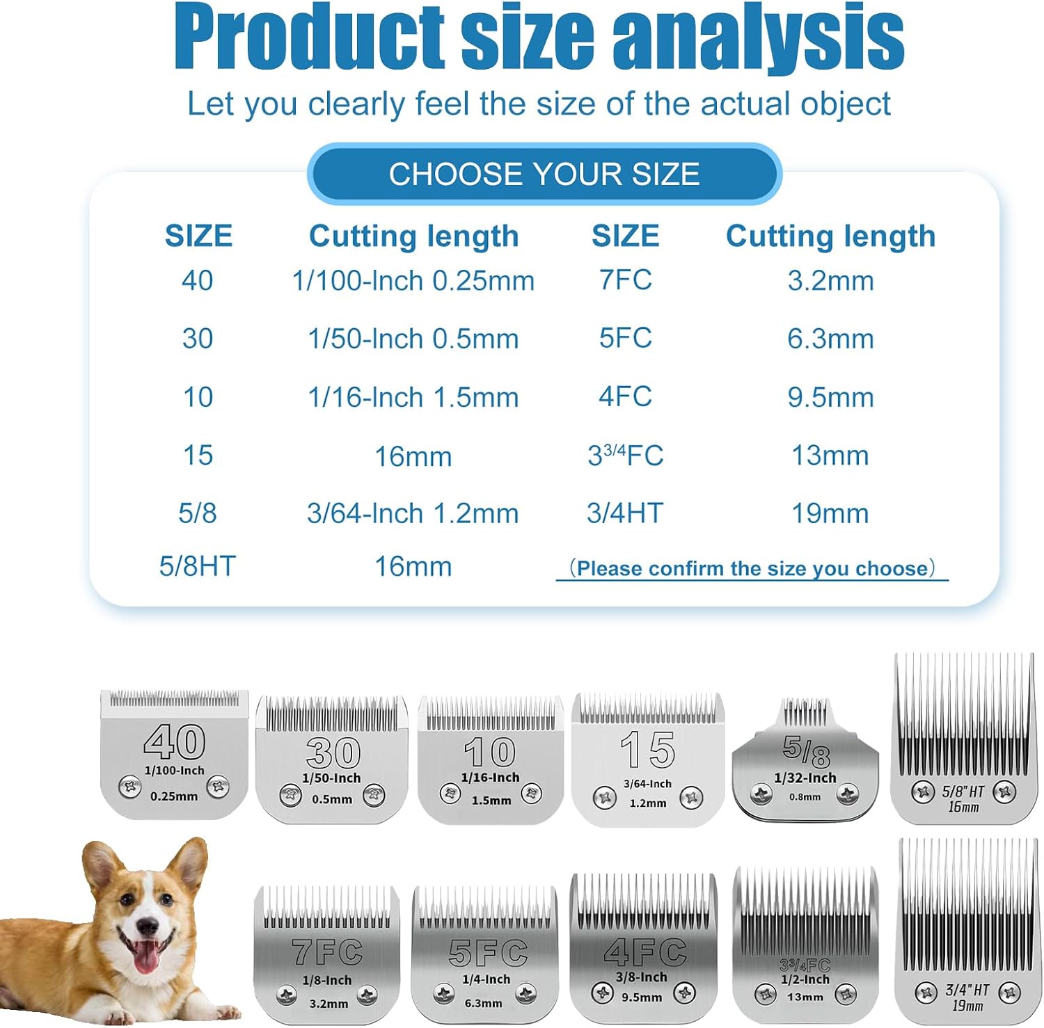 Detalle de ZATEIRL 7-Pack Detachable Dog Grooming Clipper Blades with Case – Silver Stainless Steel