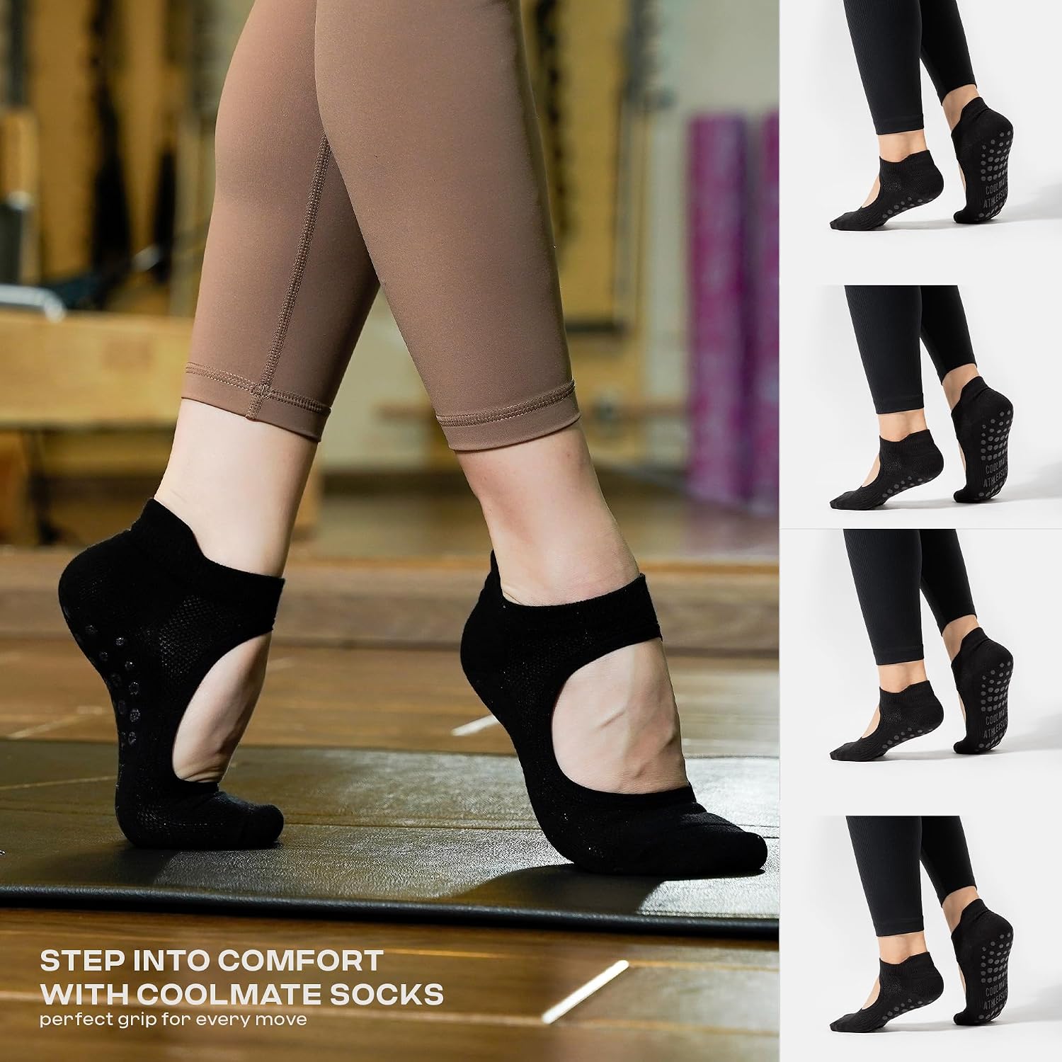 Detalle 2 de CoolMate Pilates Grip Socks, Cotton-Polyester Blend