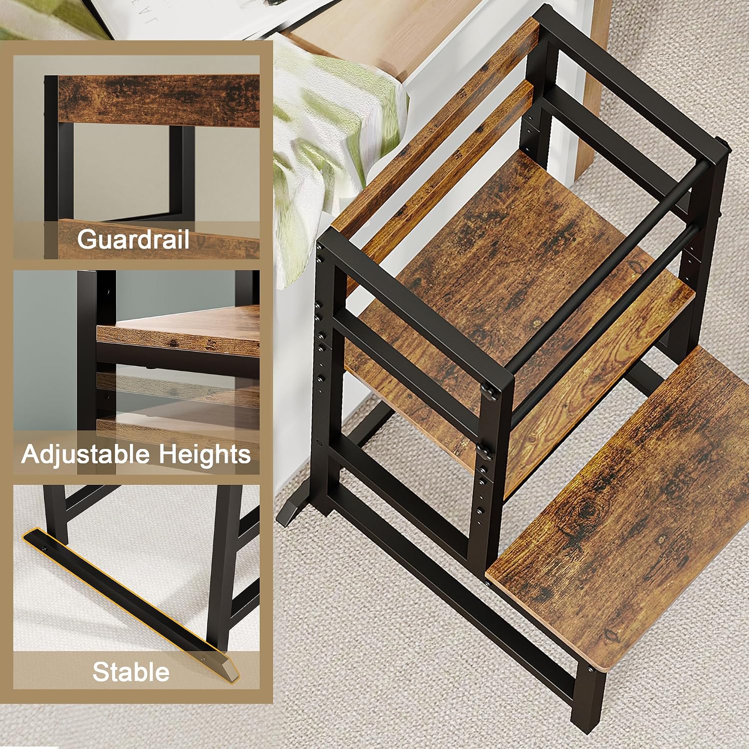 Detalle 2 de INNOD Toddler Kitchen Step Stool, Wood and Steel
