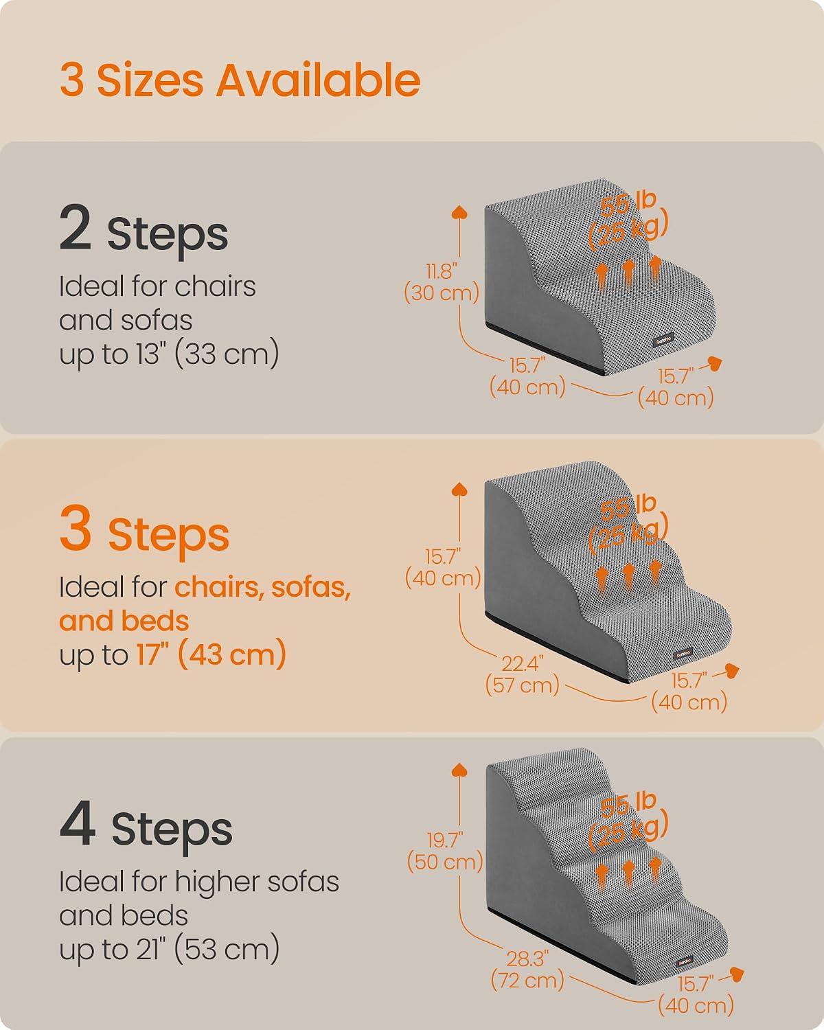 Thumbnail 5 de Feandrea 3-Step Dog Stairs (Dove Grey) with Removable Waterproof Cover – Gentle Slope PPS013GD01
