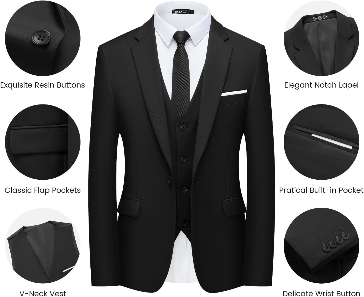Thumbnail 4 de WULFUL Men’s Slim Fit Suit 3-Piece