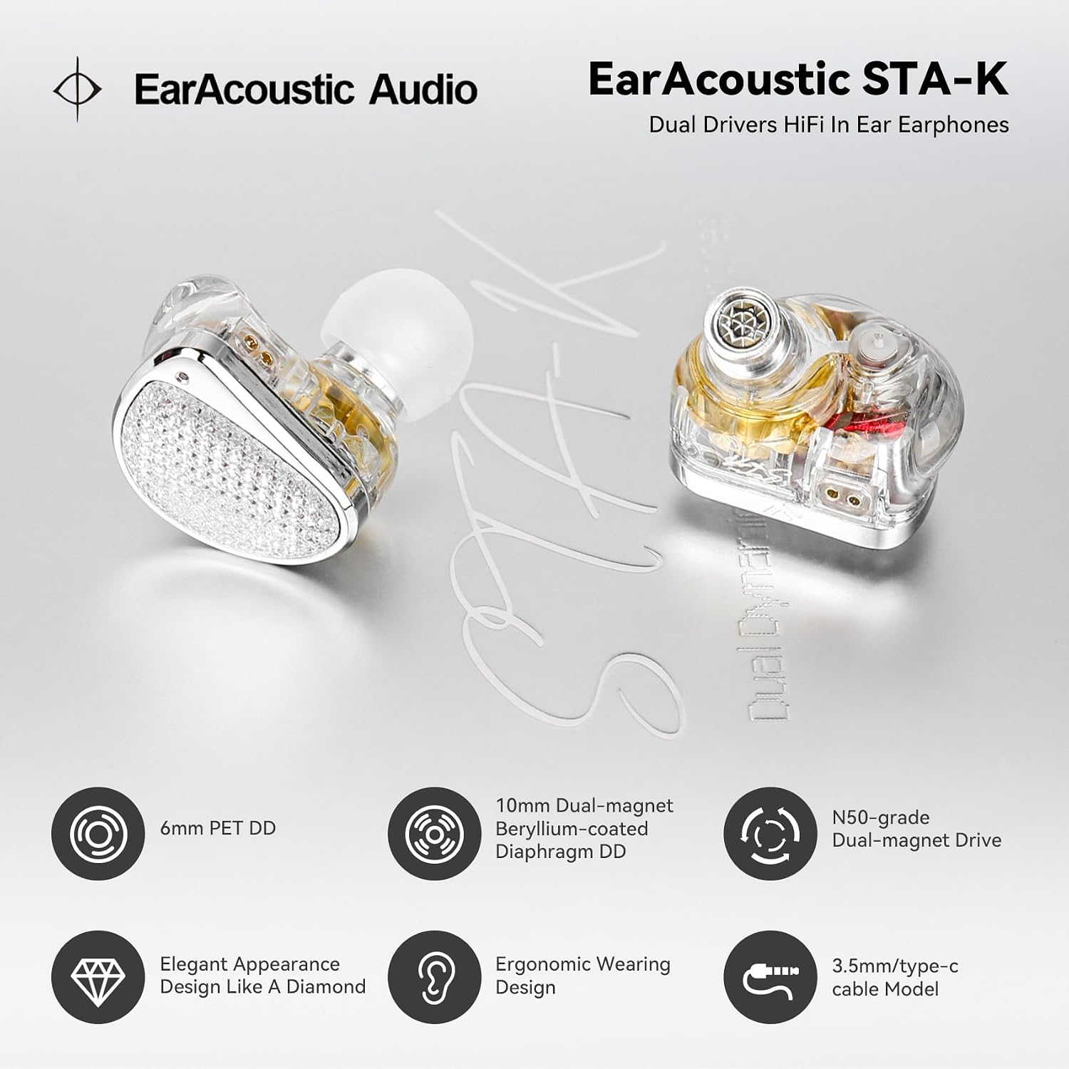 Detalle de STA-K In Ear Monitor: Dual-Driver Wired IEMs for Musicians