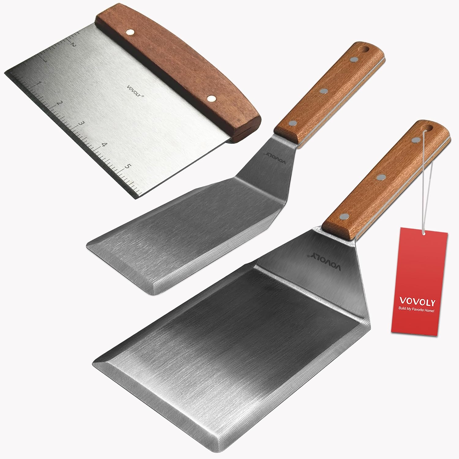 Detalle de Vovoly 231 Stainless Steel Griddle Spatula Set, 3-Piece with Bevelled Edges