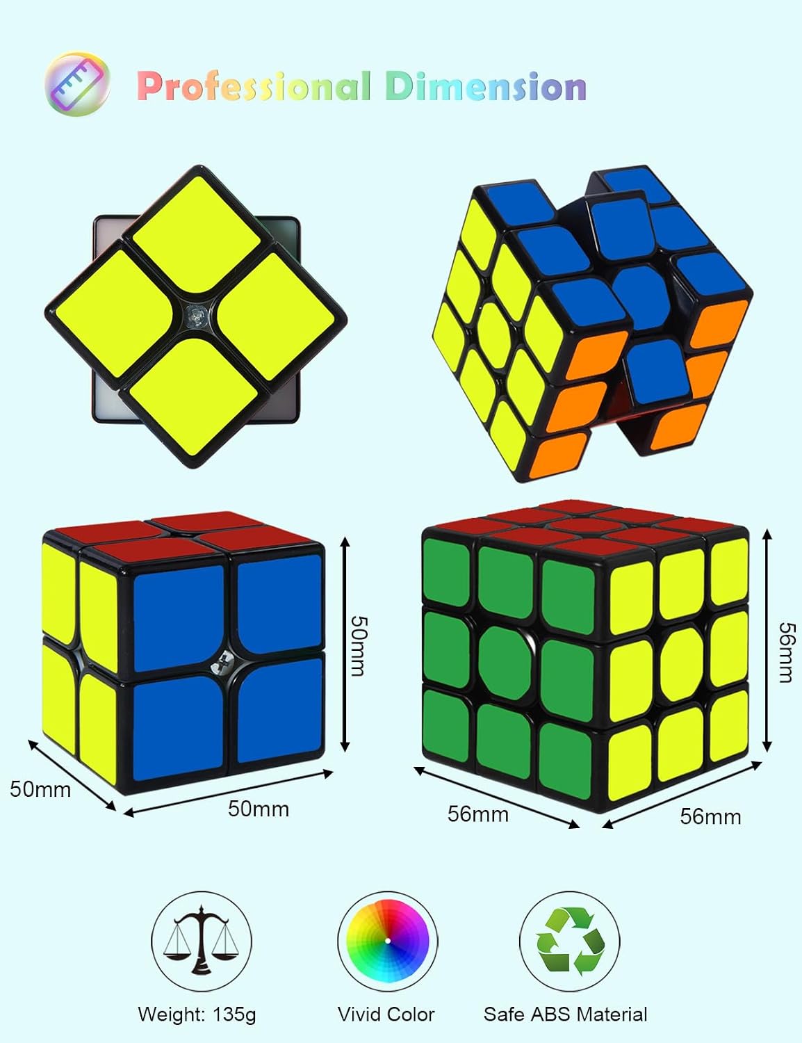 Detalle de ROXENDA Speed Cube Set (2x2 / 3x3) – Original Fast Cube with Instruction (Sticker)