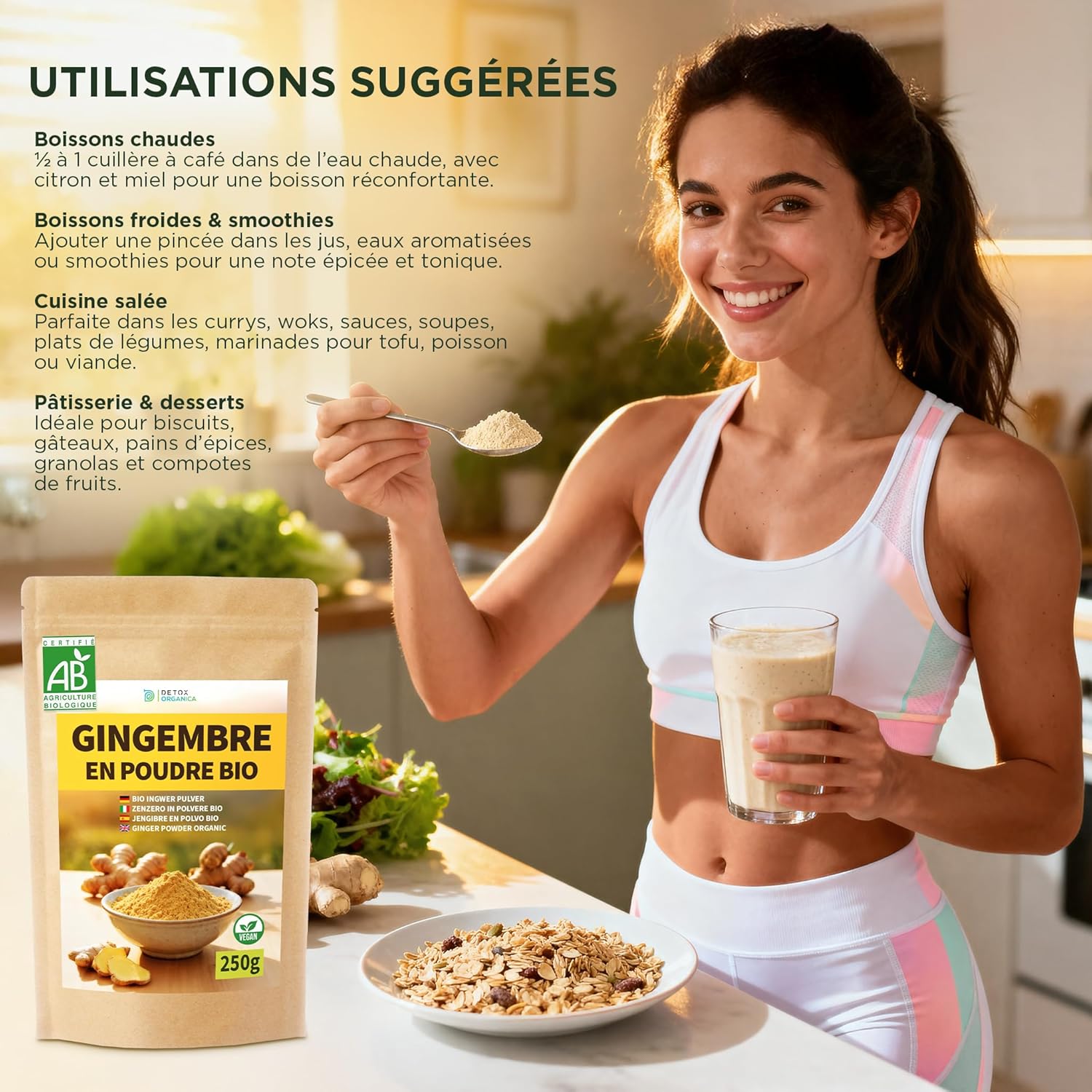 Thumbnail 4 de DETOX ORGANICA Gingembre en poudre BIO 250 g (100% pur, racine moulue) – sachet refermable