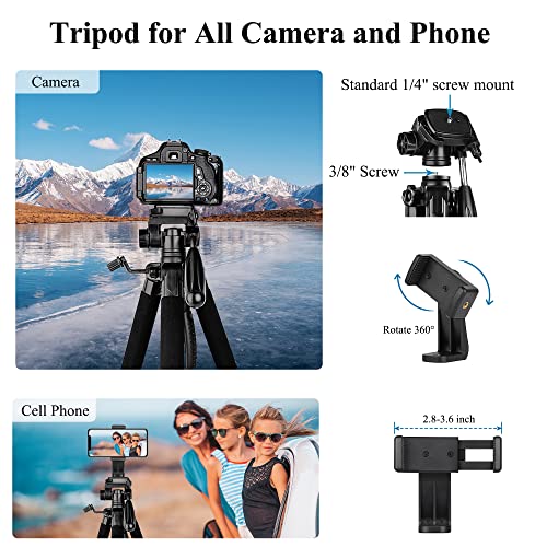 Detalle de VICTIV 74” Camera Tripod with Phone Holder: Versatile Tall & Compact Stand