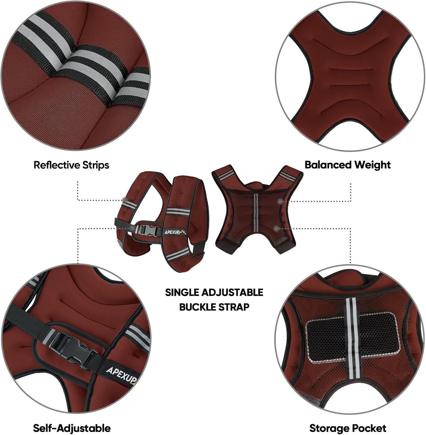 Detalle de APEXUP 5 lb Weighted Vest with Reflective Strips and Mesh Pocket