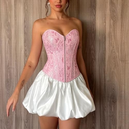 Detalle 2 de Lshyuehao A-Pink Corset Top with Shorts, S, Jacquard and Front Zip