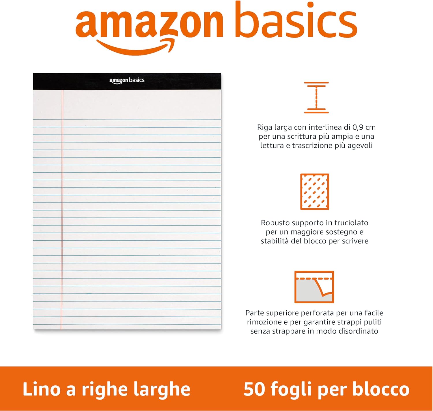 Detalle de Amazon Basics — Quaderno a righe larghe, 12 confezioni da 50 fogli, bianco, formato Letter