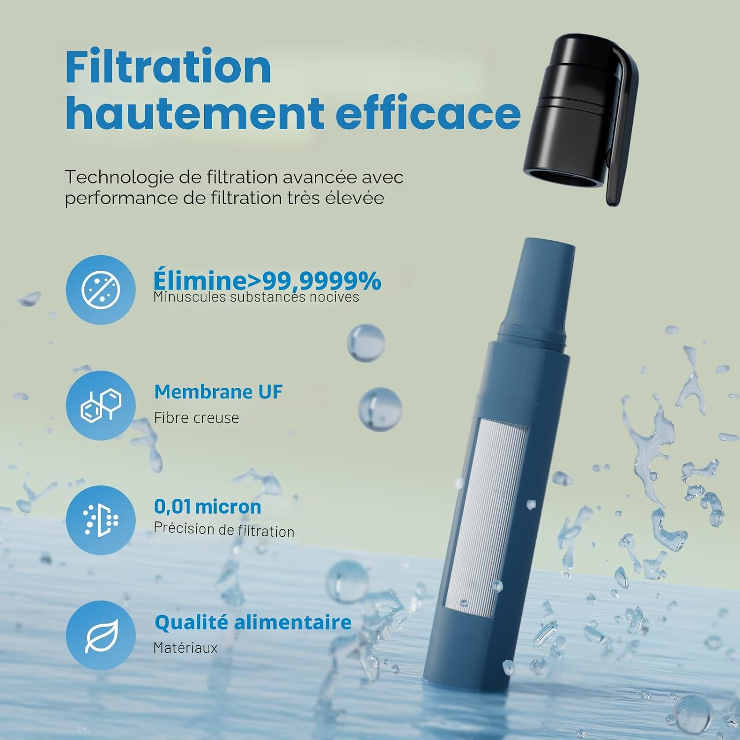 Detalle de Joypur Paille Filtrante de Survie – Purificateur d’Eau de Poche (bleu, lot de 4)
