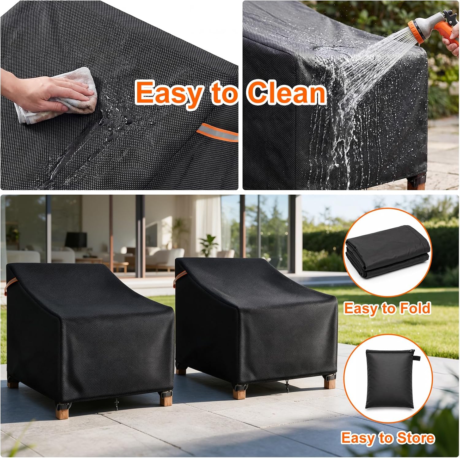 Thumbnail 6 de TTAJJUNK Patio Chair Cover-2 Pack, 600D Waterproof Covers with Windproof Fastenings
