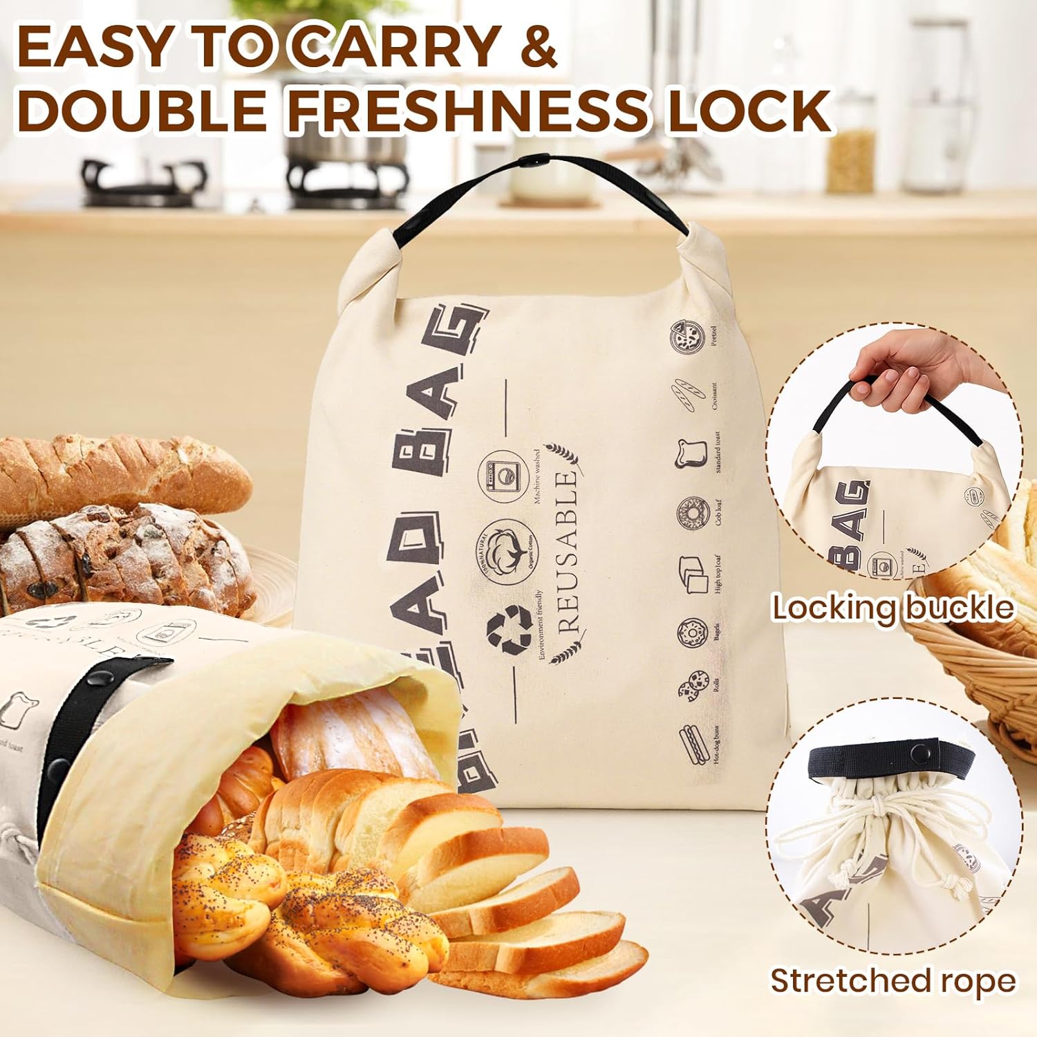 Detalle 2 de Tiagowell Beeswax Bread Bag 2-Pack, Large 🥖