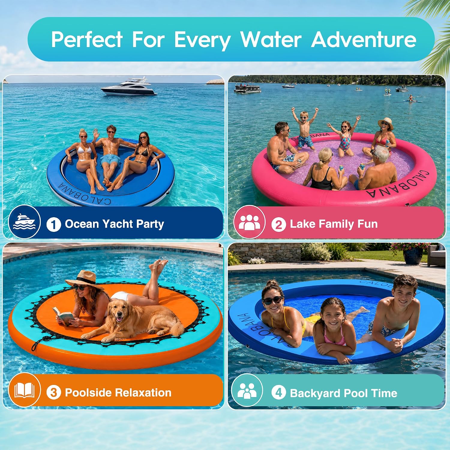 Detalle de CALOBANA 8ft Inflatable Round Water Hammock Floating Ring Dock Platform for Adults