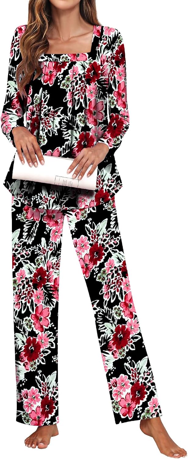 Detalle 2 de Tencede Women's Pajama Set with Square Neck, Long Sleeves and Pockets