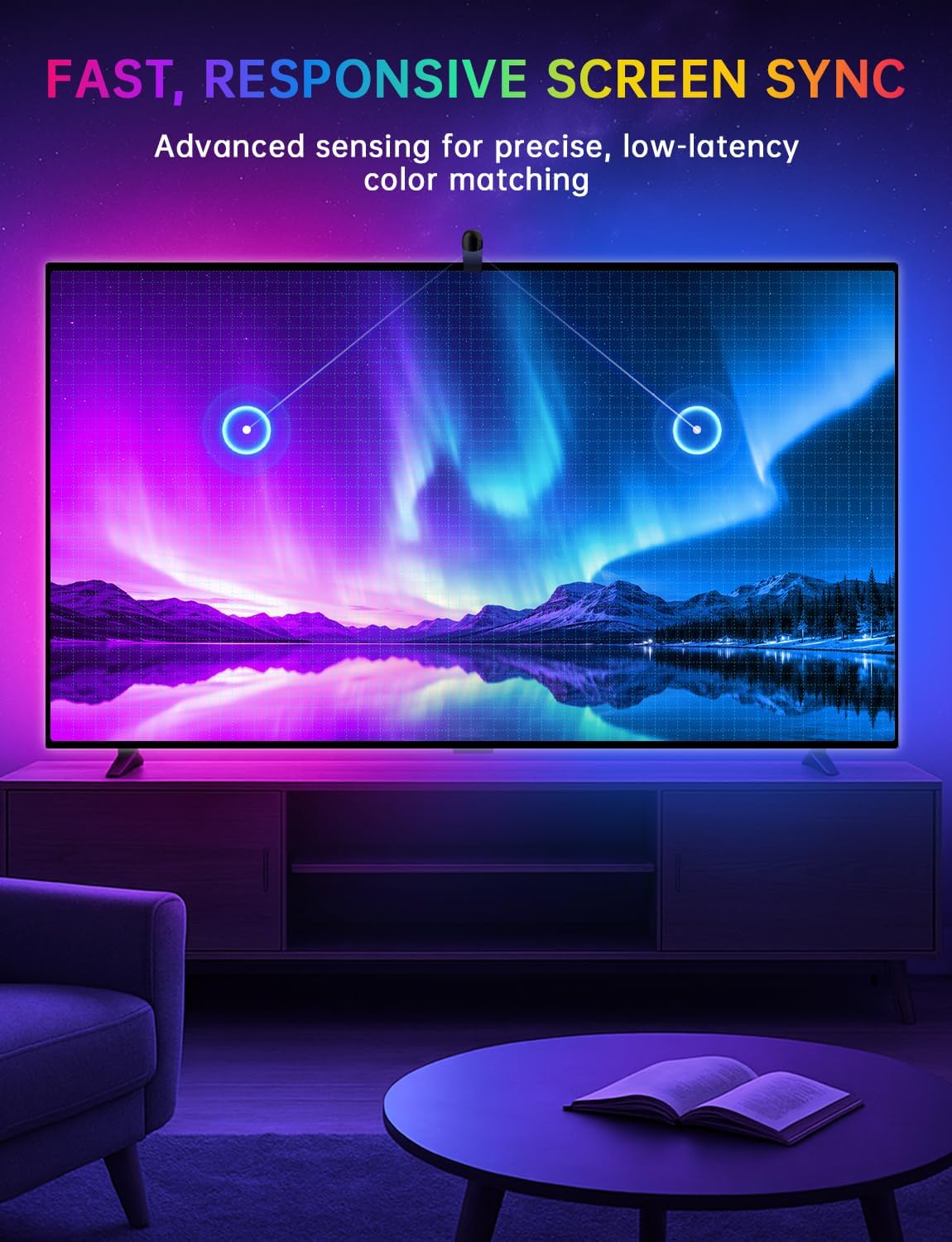 Thumbnail 6 de FFJ TV LED Backlight with Sensor, 14.7ft RGB Strip for 55–65-Inch TVs